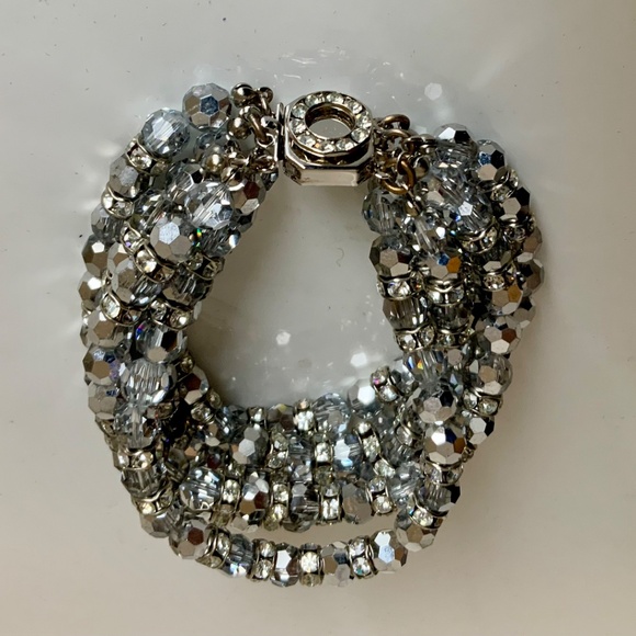 Rhinestone and grey silver tone crystals sterling stretch bracelet - Picture 4 of 5